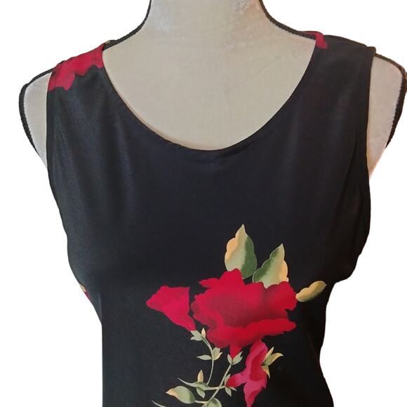 Vintage 90s Styleworks Women's Sz 12 Black Floral Print Maxi Sheath Dress - Picture 2 of 6